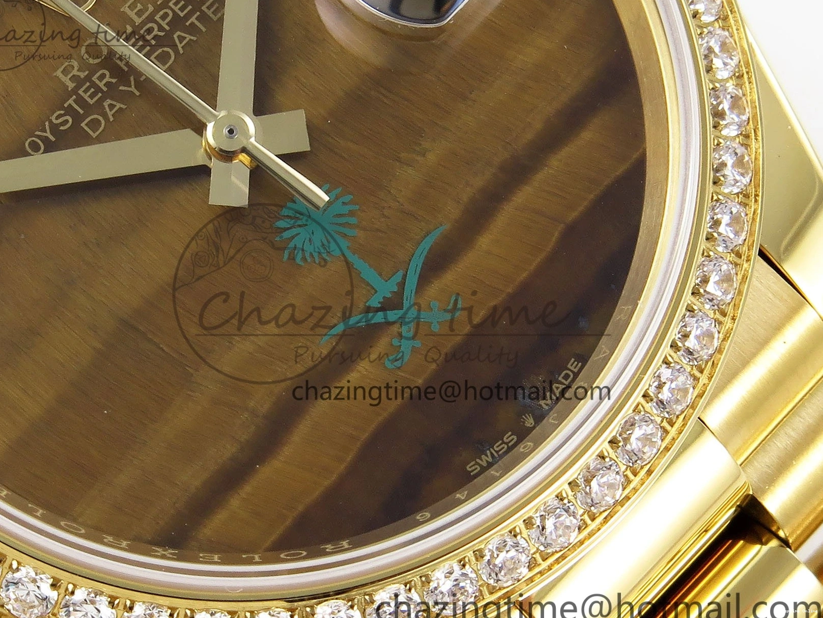 0420 WaterResistant Day Date 36 YG RAF 1:1 Best Edition Brown Oman Dial Diamonds Bezel on YG Bracelet A 1518